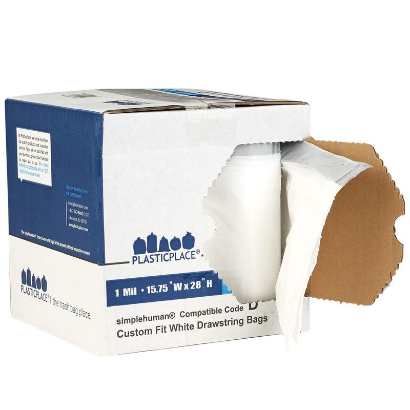 Plasticplace Trash Bags, Compatible with simplehuman Code D (200 Count) White Drawstring Garbage Liners 5.3 Gallon / 20 Liter, 15.75" x 28" - Image 3